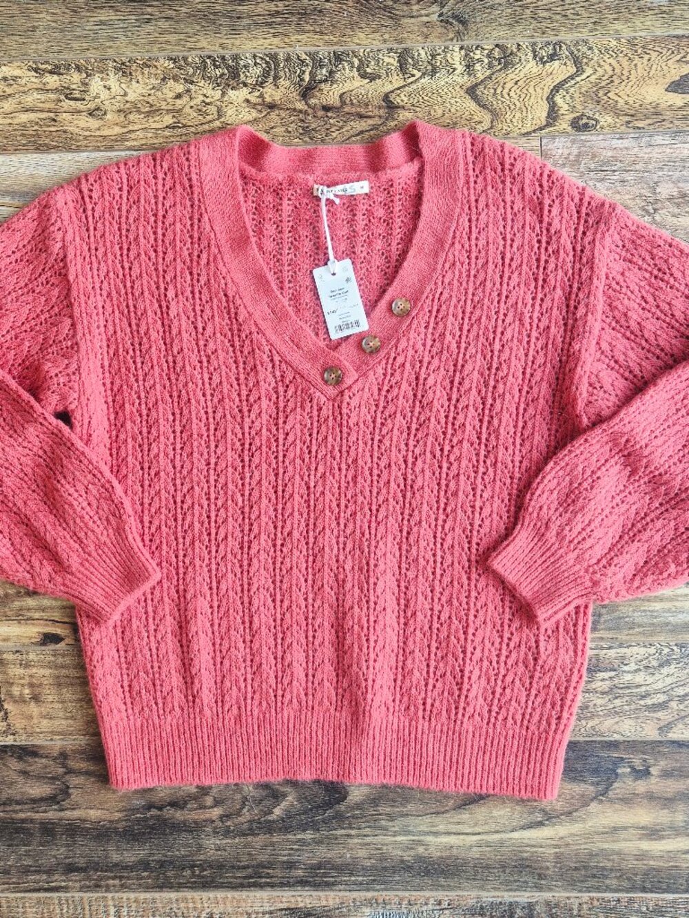 NEW Marine Layer $148 Evelyn Open Pointelle Alpaca Blend Sweater Mineral Red